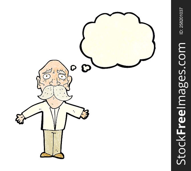 cartoon disappointed old man with thought bubble