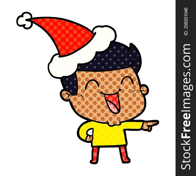 Comic Book Style Illustration Of A Man Laughing Wearing Santa Hat