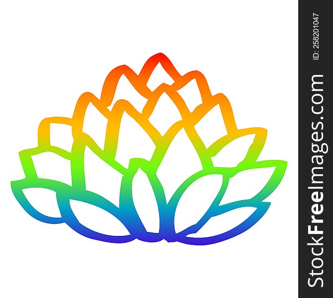rainbow gradient line drawing of a cartoon flowering lotus