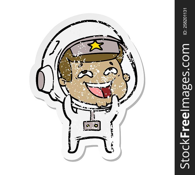 Distressed Sticker Of A Cartoon Laughing Astronaut