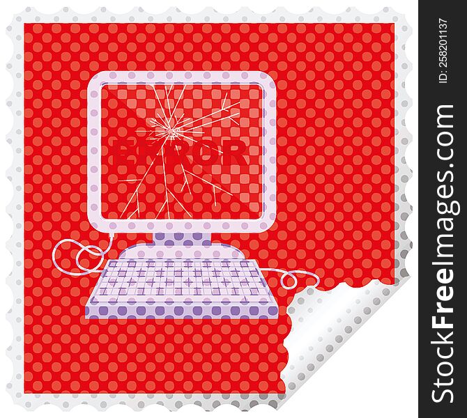 broken computer graphic vector illustration square sticker stamp