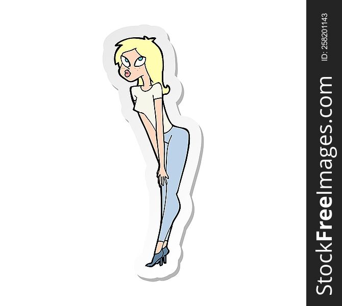 Sticker Of A Cartoon Attractive Girl