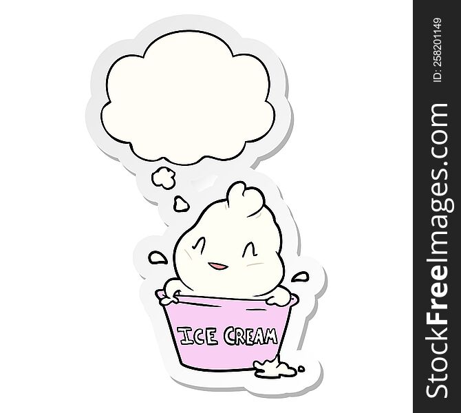 cute cartoon ice cream with thought bubble as a printed sticker