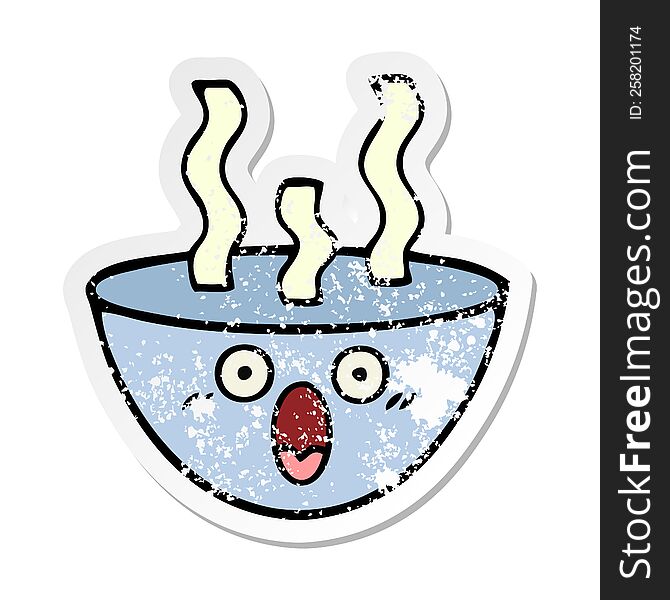 distressed sticker of a cute cartoon bowl of hot soup