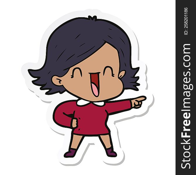 Sticker Of A Cartoon Laughing Woman Pointing