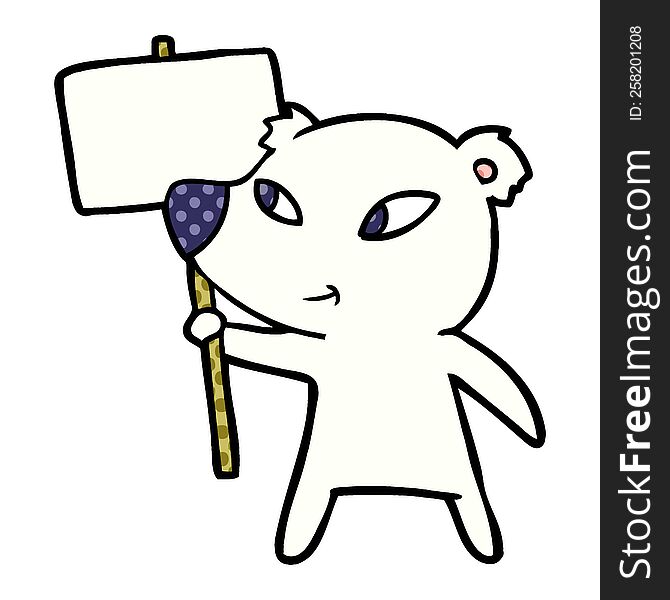 cute cartoon polar bear with protest sign. cute cartoon polar bear with protest sign