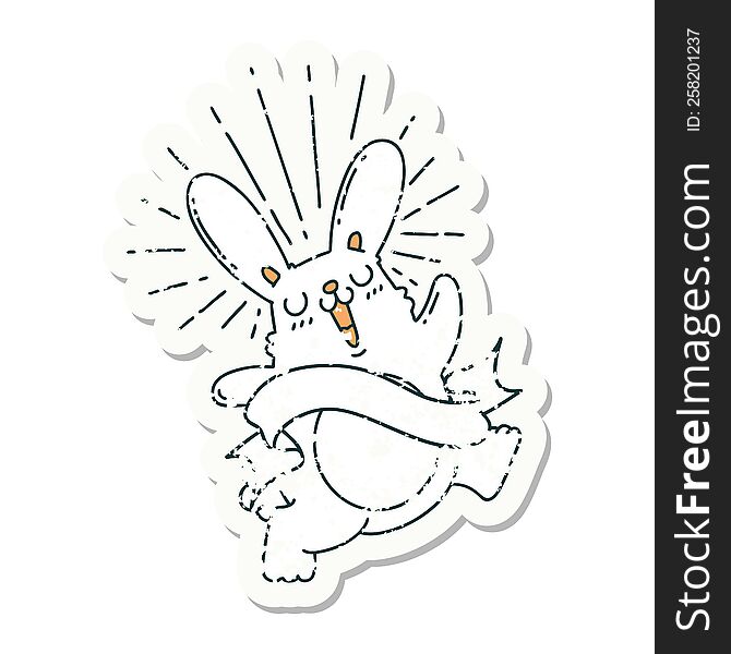 worn old sticker of a tattoo style prancing rabbit. worn old sticker of a tattoo style prancing rabbit