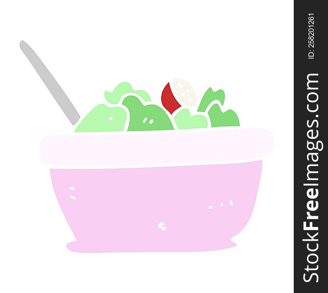 Flat Color Illustration Of A Cartoon Salad