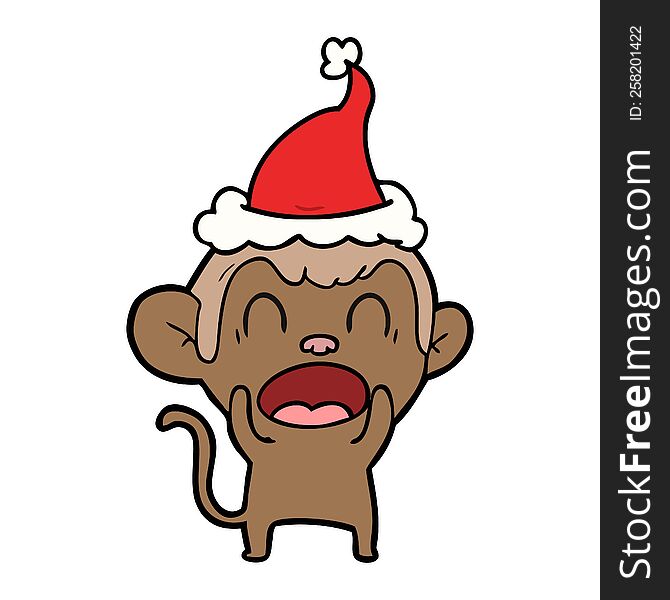 Shouting Line Drawing Of A Monkey Wearing Santa Hat