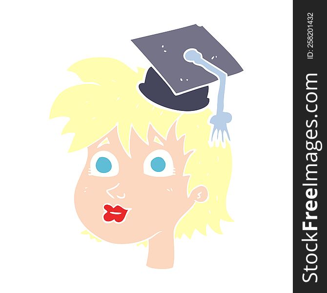 Flat Color Illustration Of A Cartoon Woman Wearing Graduate Cap
