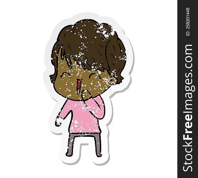 Distressed Sticker Of A Cartoon Laughing Woman