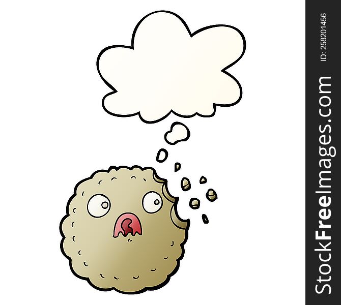 frightened cookie cartoon with thought bubble in smooth gradient style