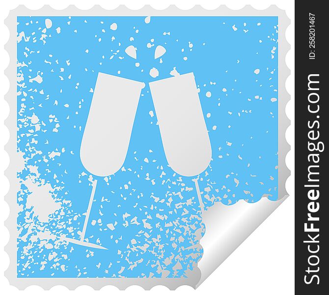 distressed square peeling sticker symbol clinking champagne flutes