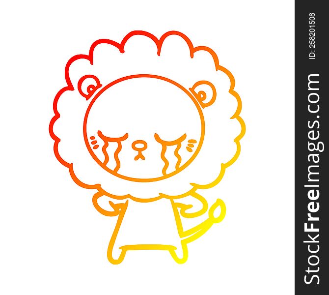 Warm Gradient Line Drawing Crying Cartoon Lion