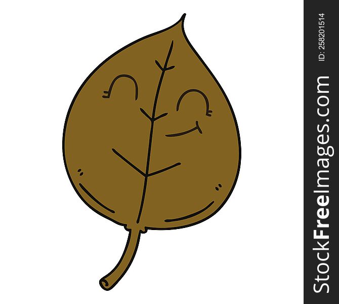 Quirky Hand Drawn Cartoon Happy Leaf