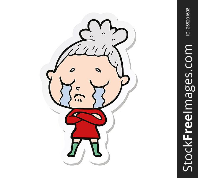 sticker of a cartoon crying woman