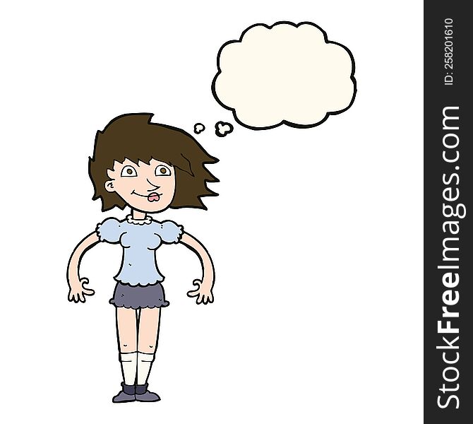 Cartoon Happy Woman With Thought Bubble