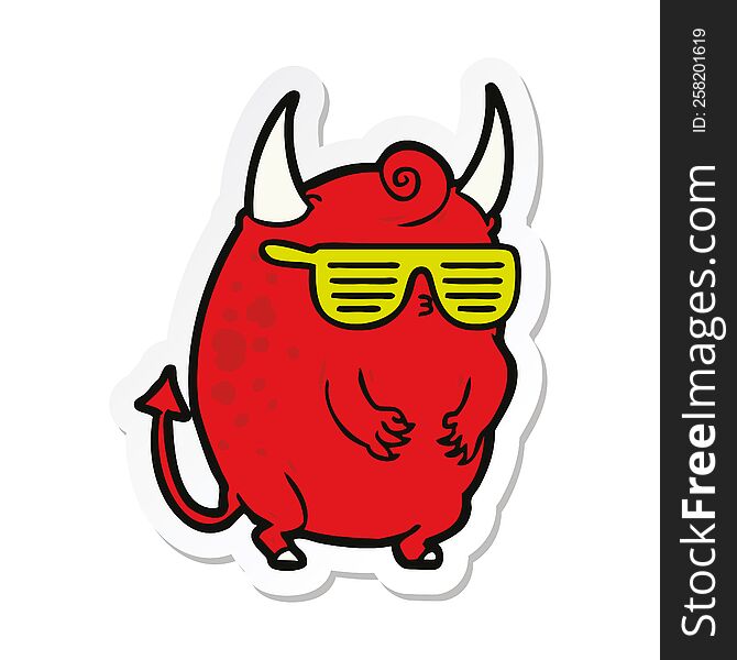 Sticker Of A Cartoon Halloween Disco Devil