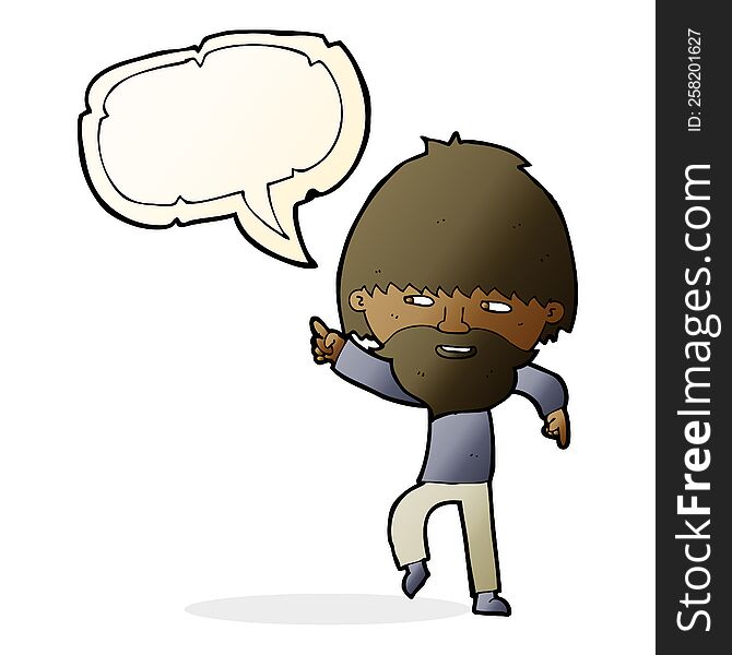 cartoon bearded man pointing and laughing with speech bubble