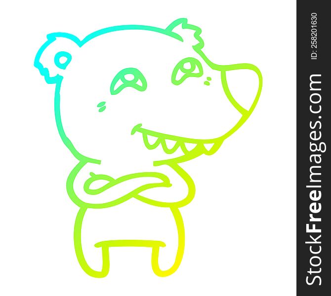 Cold Gradient Line Drawing Cartoon Polar Bear Showing Teeth