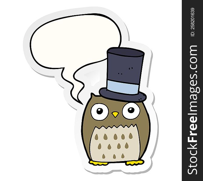 Cartoon Owl Wearing Top Hat And Speech Bubble Sticker