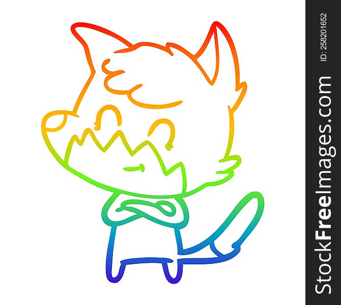 rainbow gradient line drawing of a cartoon friendly fox