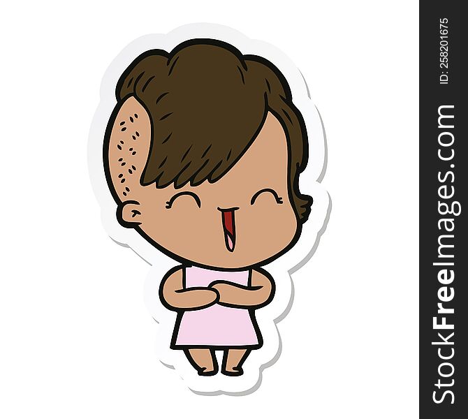 Sticker Of A Cartoon Happy Hipster Girl