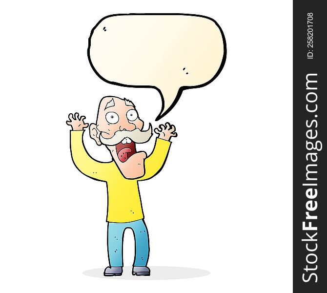 Cartoon Old Man Getting A Fright With Speech Bubble