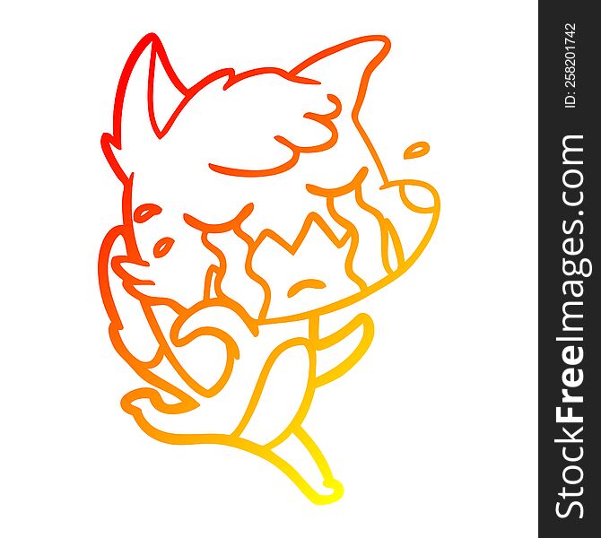 warm gradient line drawing of a crying fox cartoon