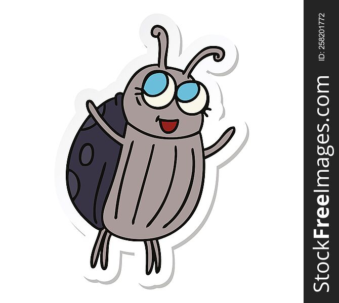 sticker of a quirky hand drawn cartoon happy bug