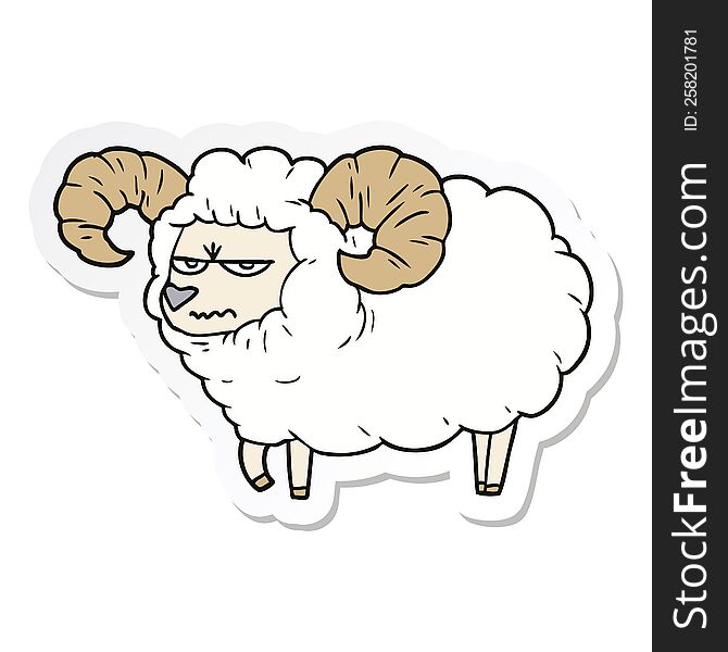 sticker of a cartoon angry ram