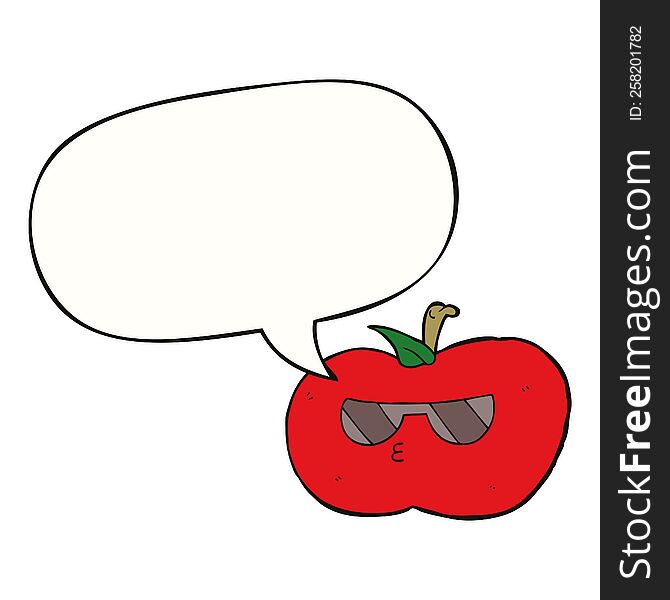 cartoon cool apple with speech bubble. cartoon cool apple with speech bubble