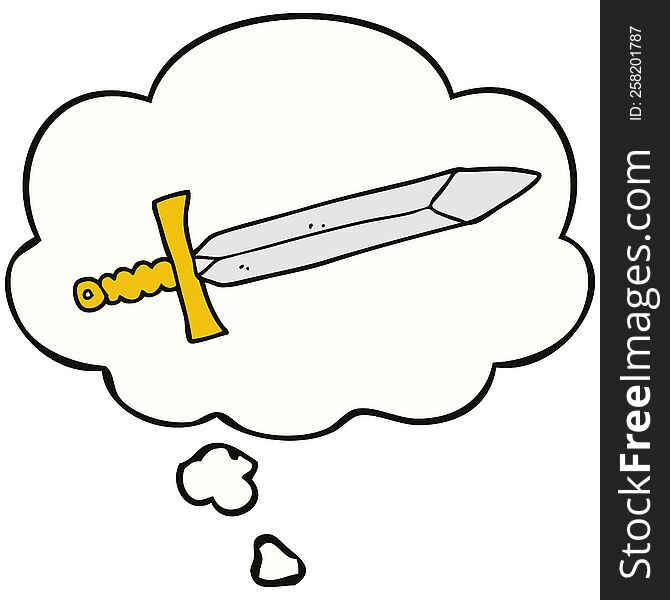 cartoon sword with thought bubble. cartoon sword with thought bubble
