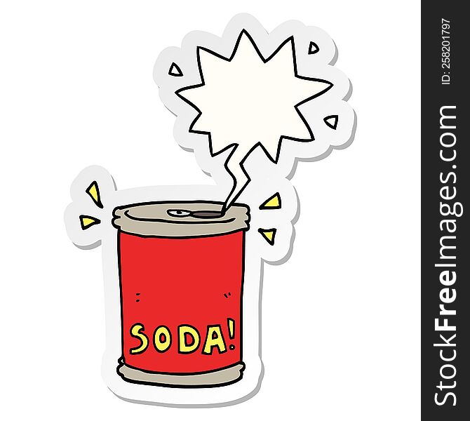cartoon soda can with speech bubble sticker. cartoon soda can with speech bubble sticker