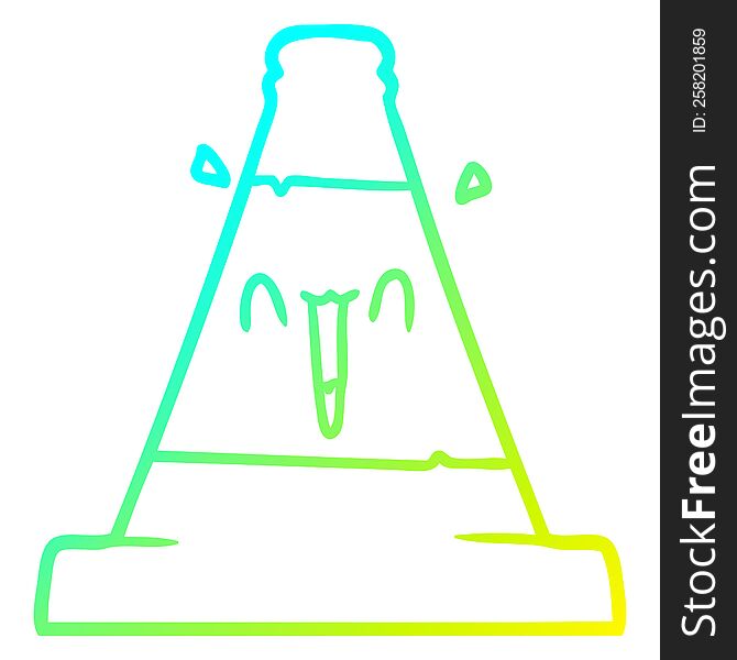 cold gradient line drawing of a cartoon road traffic cone