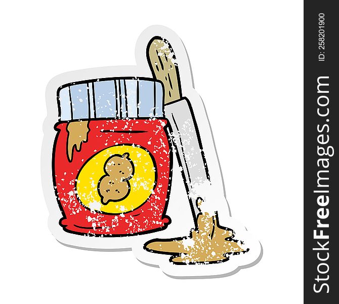 Distressed Sticker Of A Cartoon Peanut Butter