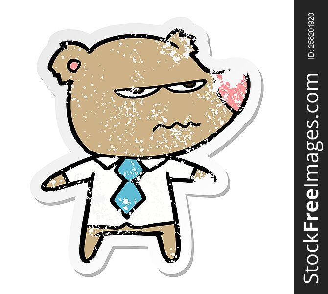 distressed sticker of a cartoon angry boss bear