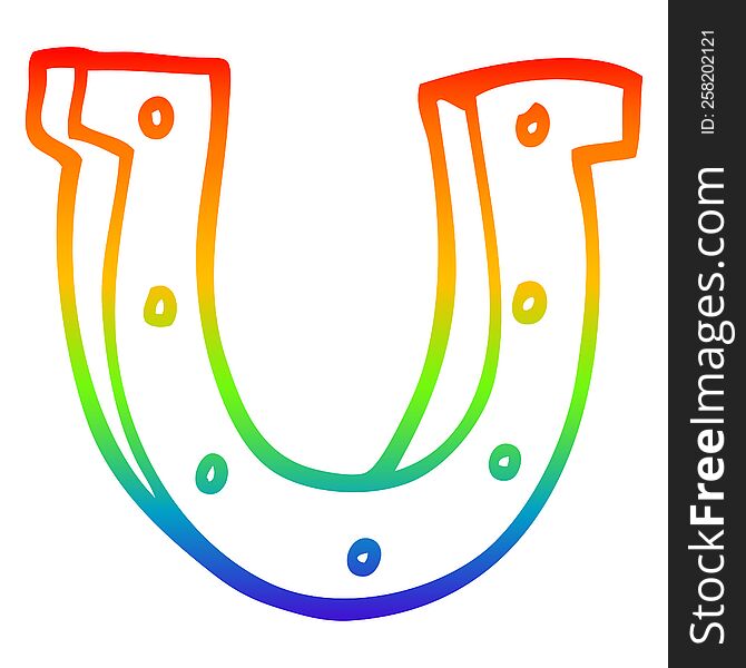rainbow gradient line drawing of a cartoon gold horse shoe