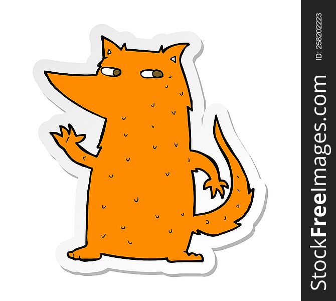 Sticker Of A Cartoon Fox Waving