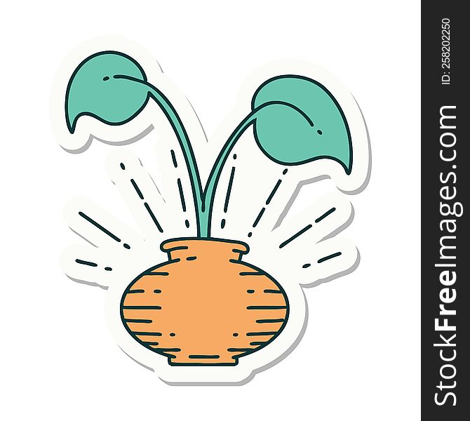 Sticker Of Tattoo Style Houseplant In Vase