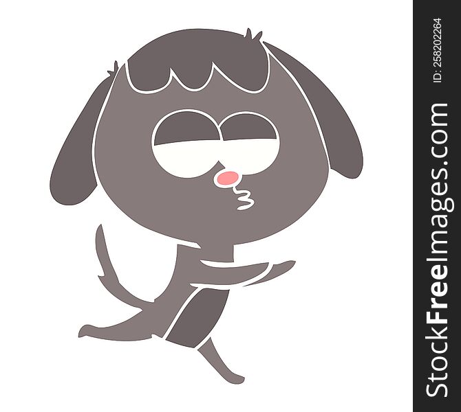 Flat Color Style Cartoon Bored Dog Running