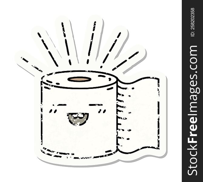 Grunge Sticker Of Tattoo Style Toilet Paper Character