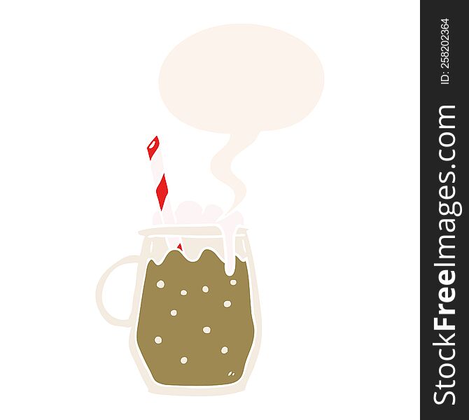 cartoon glass of root beer with straw with speech bubble in retro style. cartoon glass of root beer with straw with speech bubble in retro style