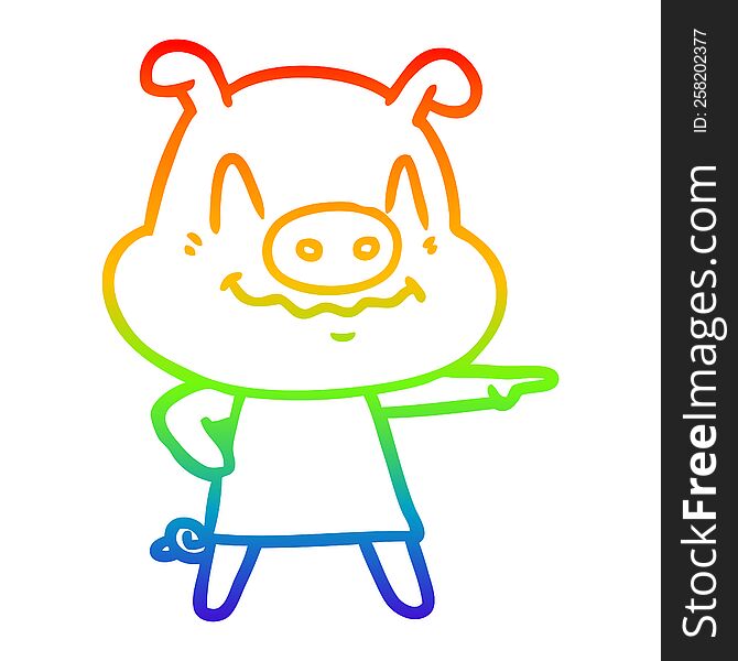 Rainbow Gradient Line Drawing Nervous Cartoon Pig Wearing Dress