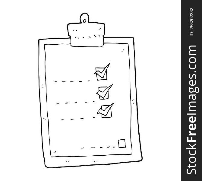 freehand drawn black and white cartoon check list