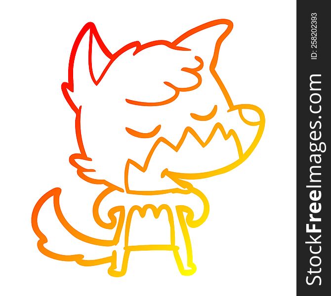 warm gradient line drawing of a friendly cartoon fox