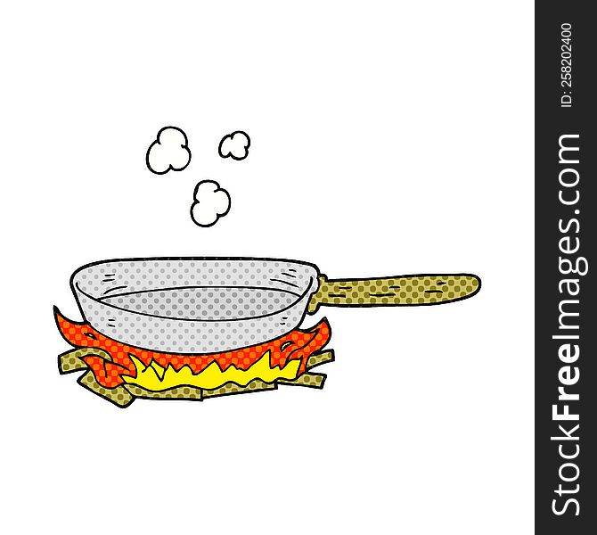 freehand drawn cartoon frying pan on fire