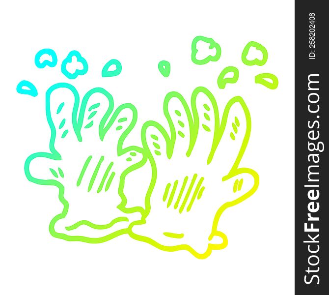 cold gradient line drawing of a cartoon garden gloves