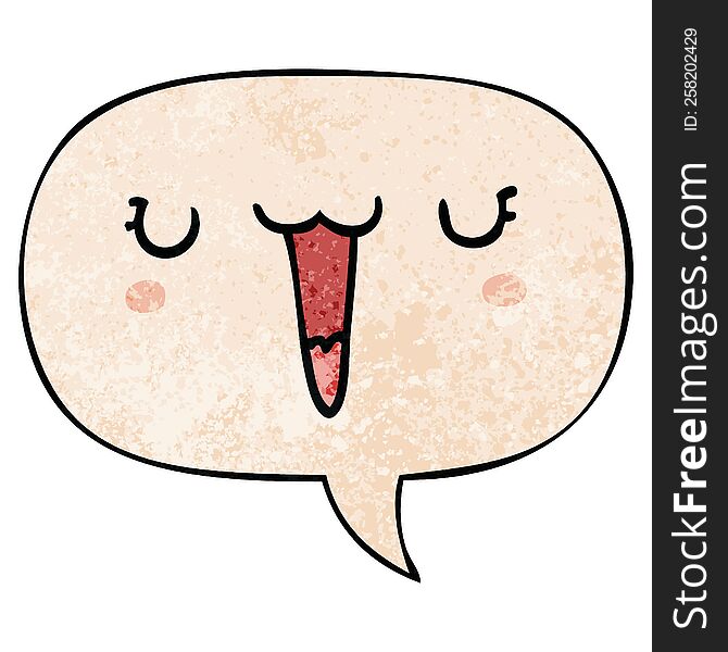 Cute Happy Cartoon Face And Speech Bubble In Retro Texture Style