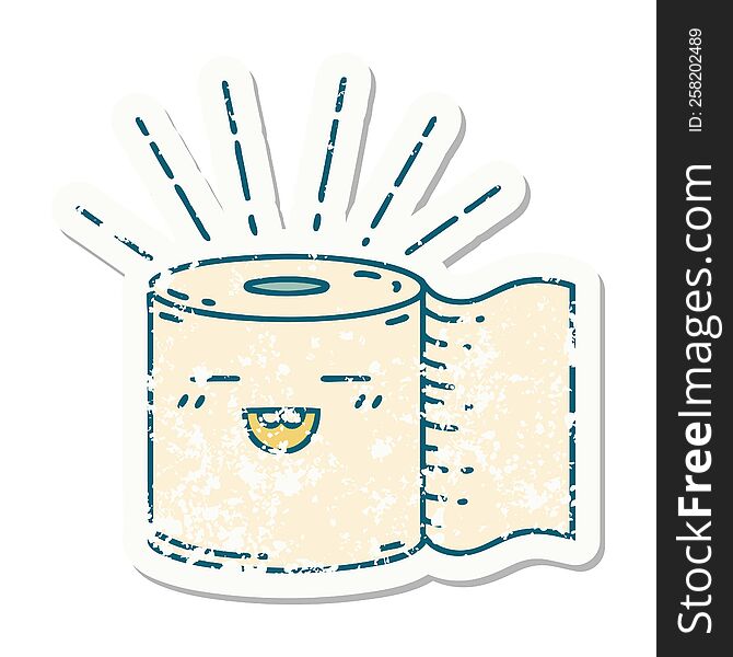 Grunge Sticker Of Tattoo Style Toilet Paper Character